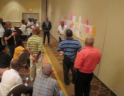 Participants working together to map out "key events" that have shaped the CNFO over the last ten years